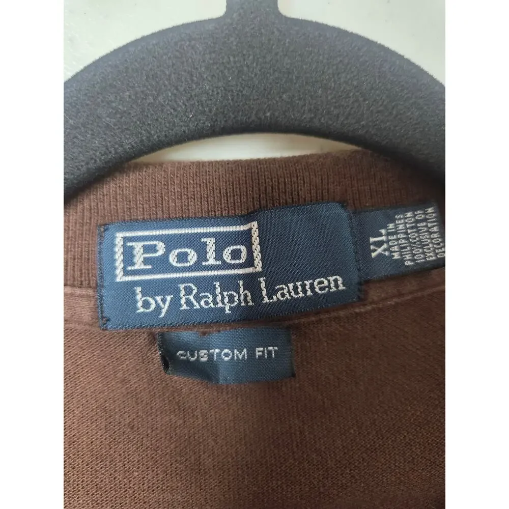 Polo Ralph Lauren Custom Fit Mens Size XL Brown Banded Sleeve Polo Shirt